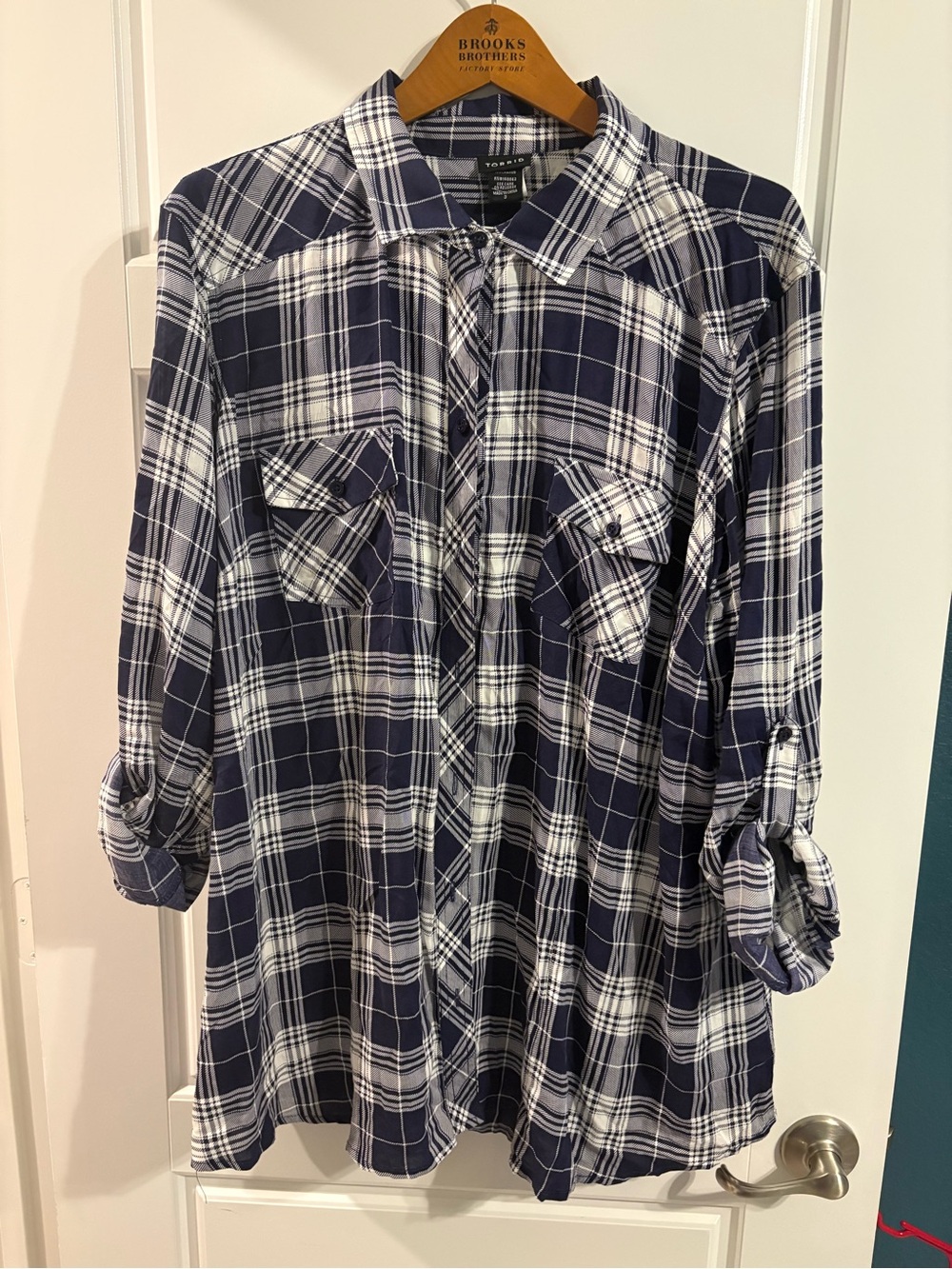 Torrid Navy White Plaid Button Front Tunic Top Plus Size 3